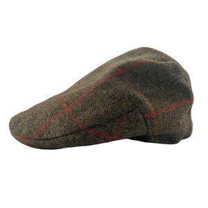 Christys' London Green Herringbone Tweed w/ Windowpane Flat Cap Large